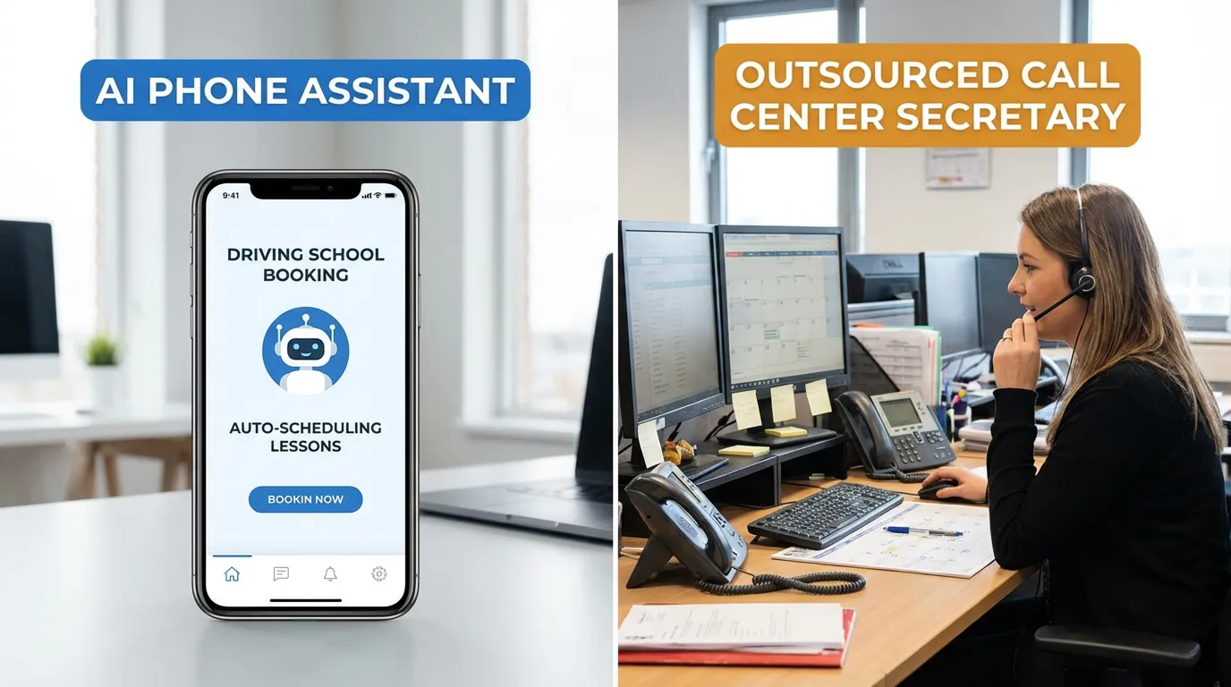 Comparaison entre un assistant IA téléphonique et un secrétariat externalisé pour auto-écoles