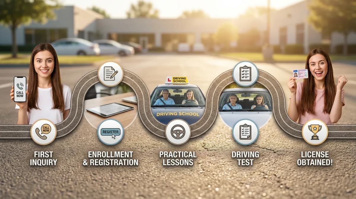 Frise chronologique du parcours d'un élève du premier appel à l'obtention du permis