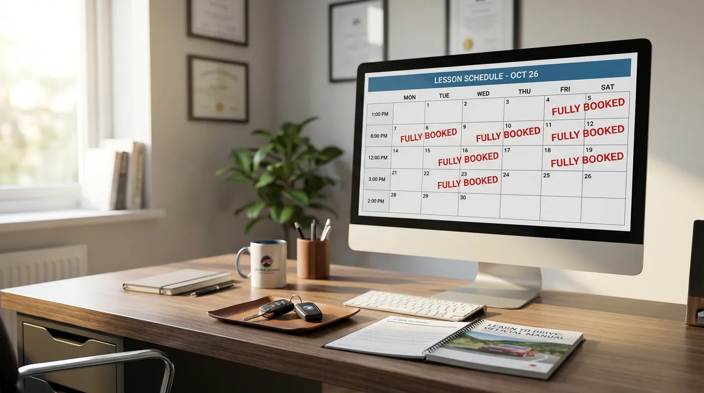 Planning de leçons de conduite affiché sur un écran dans un bureau d'auto-école
