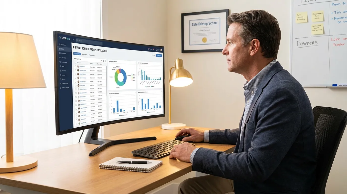 Gérant d'auto-école gérant efficacement le suivi de ses prospects avec un système automatisé