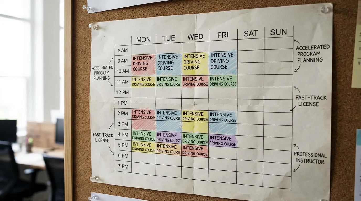Calendrier de planning intensif de formation au permis de conduire sur une semaine