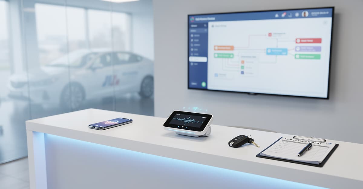 Assistant vocal IA dans une auto-école avec tableau d’appels et interface moderne