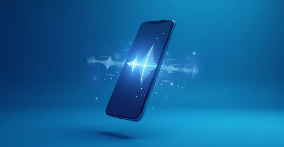 Assistant vocal IA sur smartphone avec interface holographique représentant les interactions vocales intelligentes en 2026