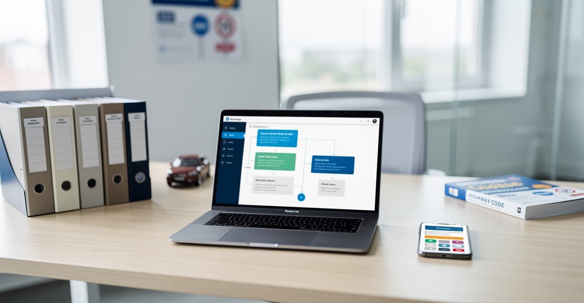 Interface de gestion et dossiers élèves organisés pour illustrer l’automatisation dossiers élèves en auto-école.