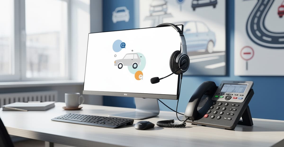 Interface d’assistant vocal IA dans une auto-école moderne et professionnelle