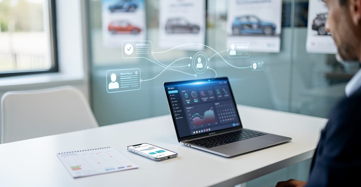 Vue moderne d’une auto-école avec tableau de gestion et outils d’ia auto ecole