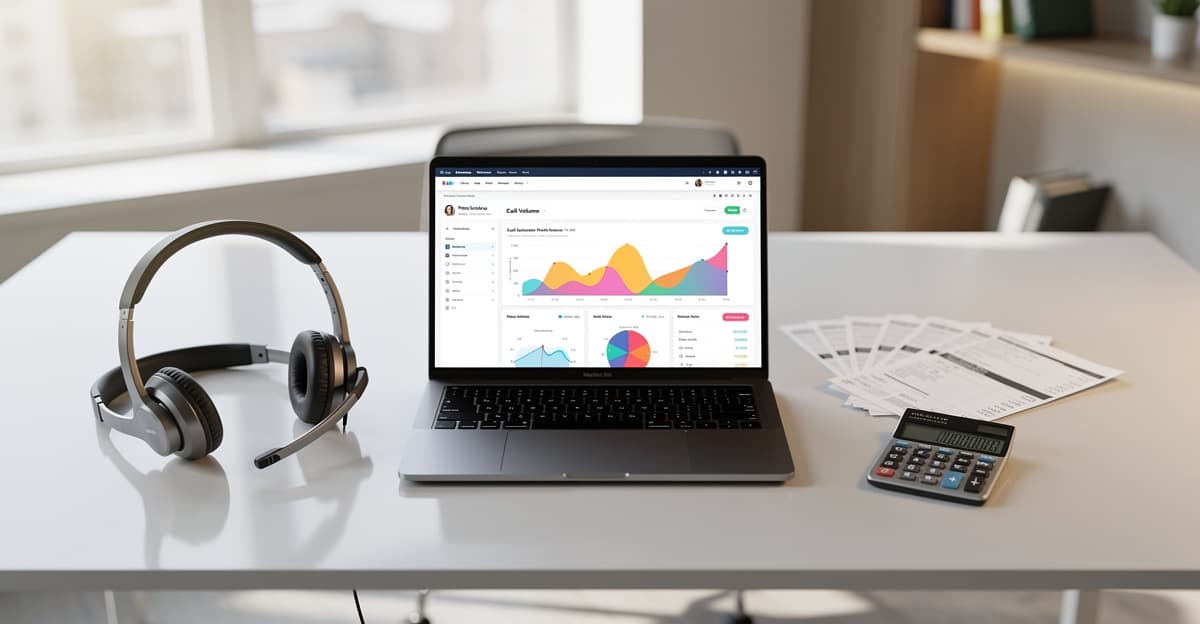 Comparatif de permanence téléphonique tarif sur un bureau avec factures, casque et graphiques