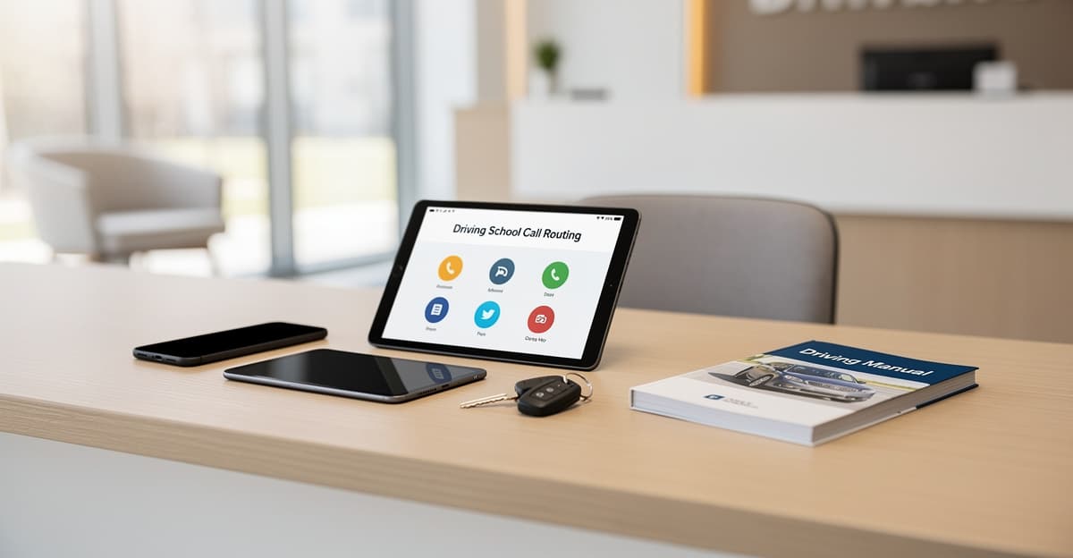 Standard téléphonique automatique pour auto-école : bureau d'accueil moderne avec interface de gestion des appels